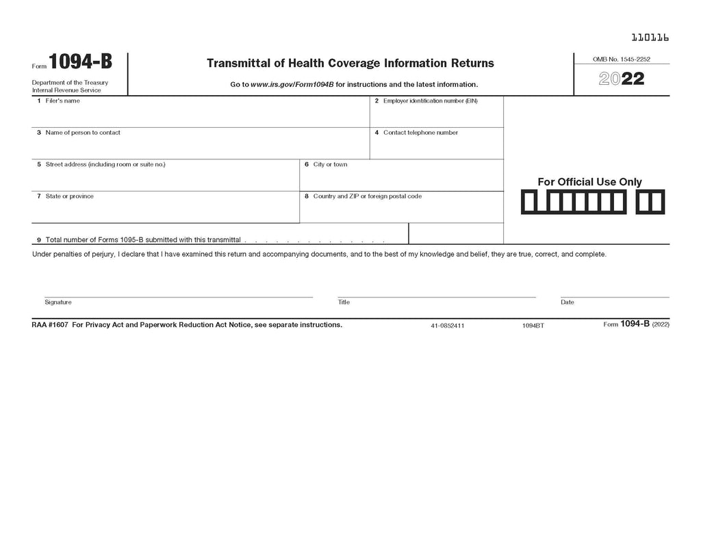 1094-B Transmittal of Health Coverage Information Returns