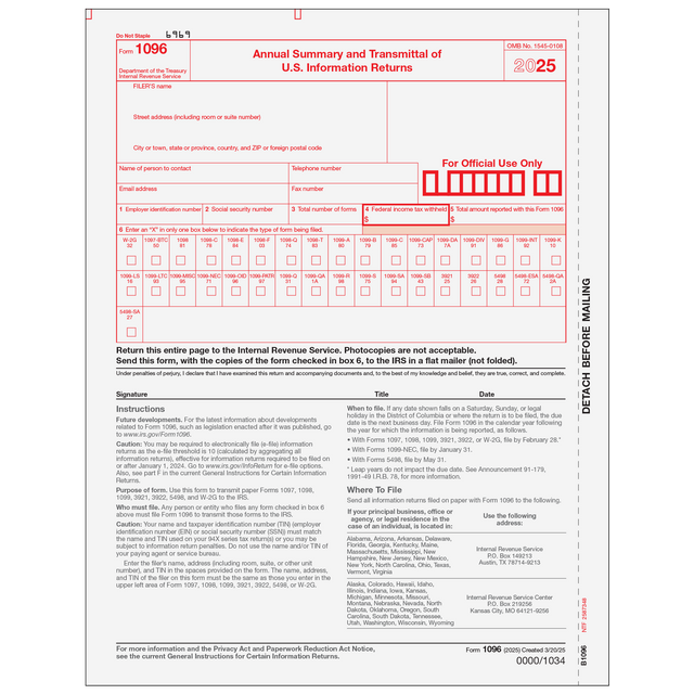 1096 Transmittal Summary