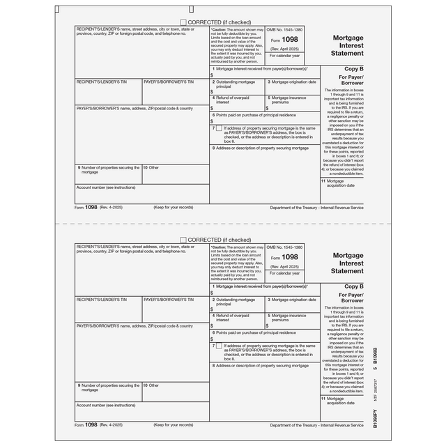 1098 Mortgage Interest Statement - Copy B Payer/Borrower