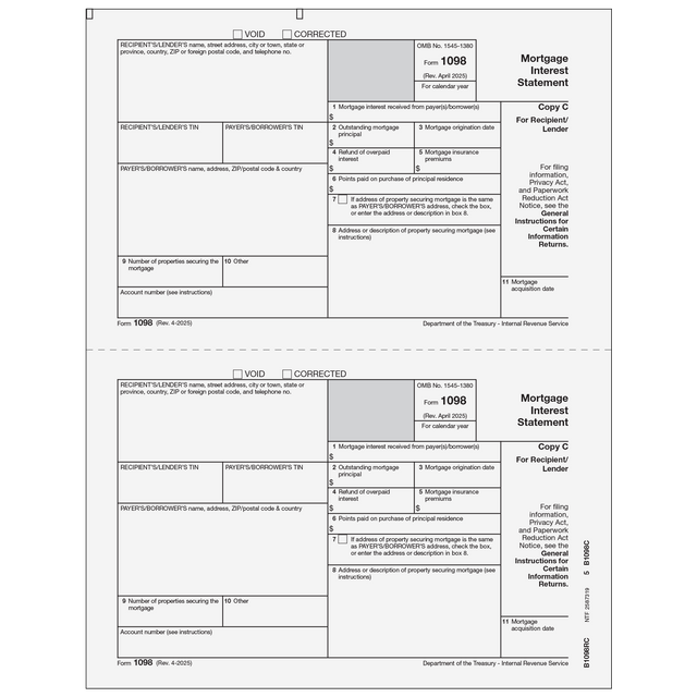 1098 Mortgage Interest Statement - Copy C Recipient/Lender