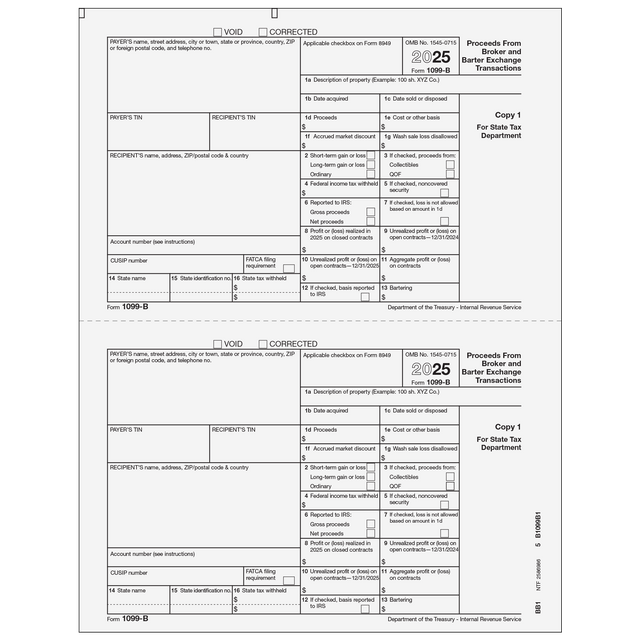 1099-B Proceeds from Broker and Barter Exchange Transactions - Payer State Copy 1