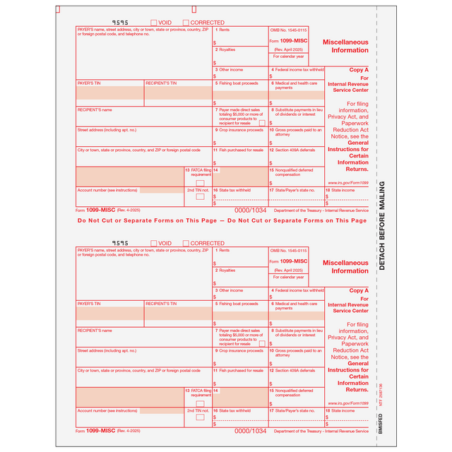 1099-MISC Miscellaneous 2 Up Federal Copy A