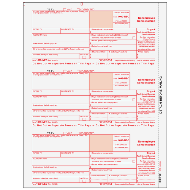 1099-NEC Non Employee Compensation Federal Copy A