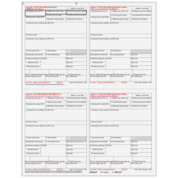 W-2 Laser Employee Copy 4-Up (One Employee Per Page)