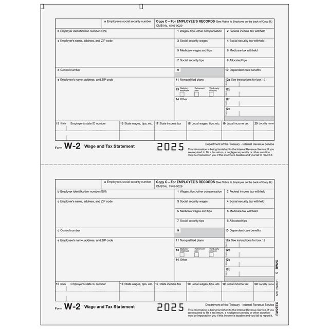W-2 Laser Employee Copy C 2 Up (2 Forms Per Page)