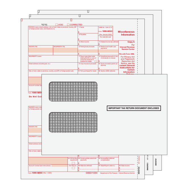1099-MISC Miscellaneous 2 Up Laser 3 Part Kit With Envelopes