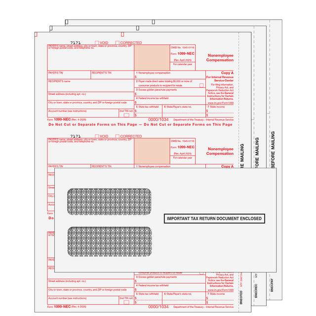 1099-NEC Non Employee Compensation 3 Part Kit With Envelopes