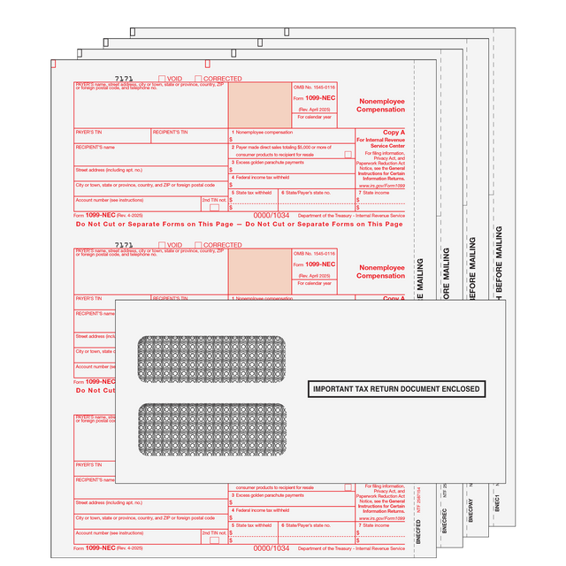 1099-NEC Non Employee Compensation 4 Part Kit With Envelopes