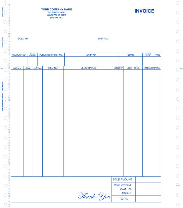 Great Plains Continuous O/E Invoice