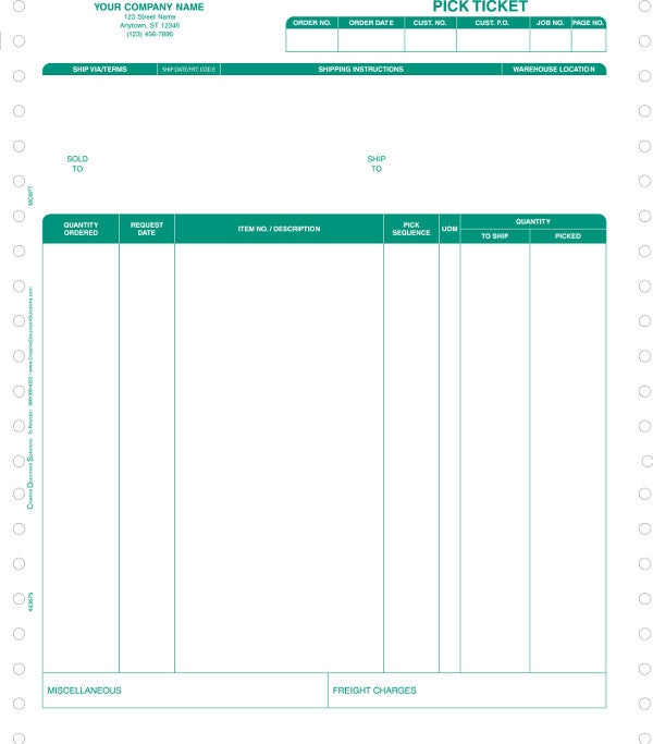 Macola 6 Continuous Pick Ticket Form