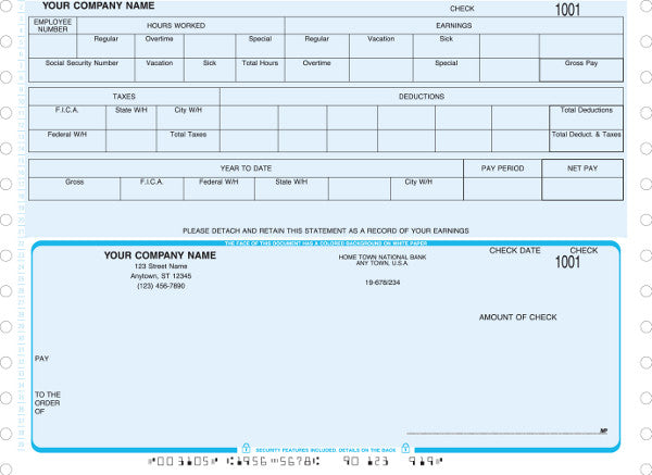 Peachtree Continuous Payroll Check (Boxed Headers in Stub)