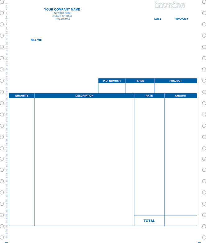 QuickBooks, Quicken, Microsoft Money Continuous Service Invoice Form