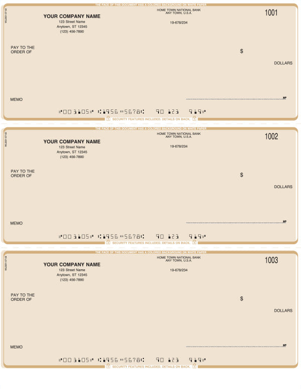 QuickBooks Quicken Microsoft Money Laser 3 per Page Checks without Lines
