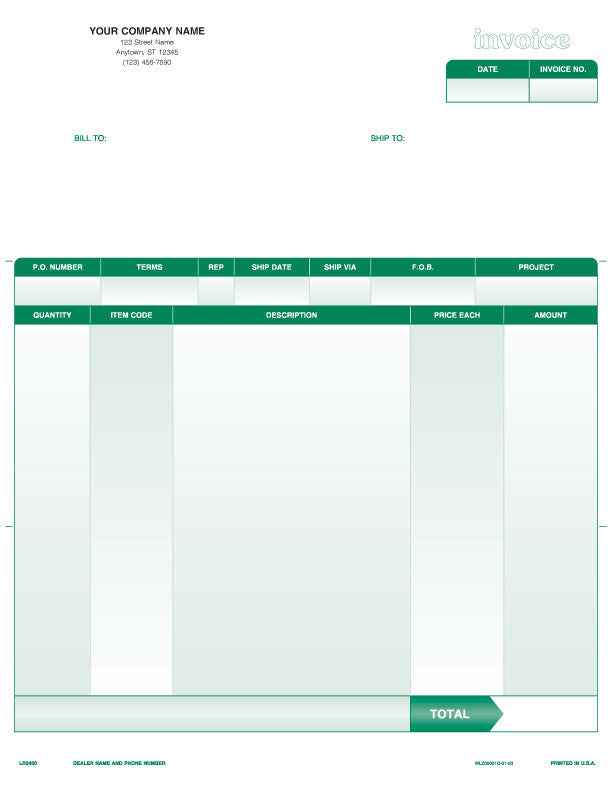 QuickBooks Quicken Microsoft Money Laser Product Invoice Form
