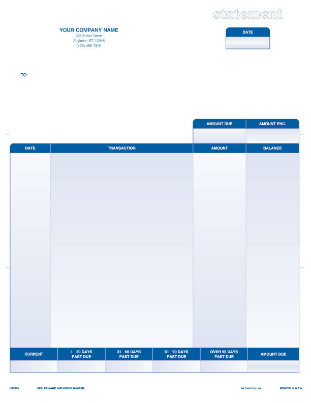QuickBooks, Quicken, Microsoft Money Laser Statement Form