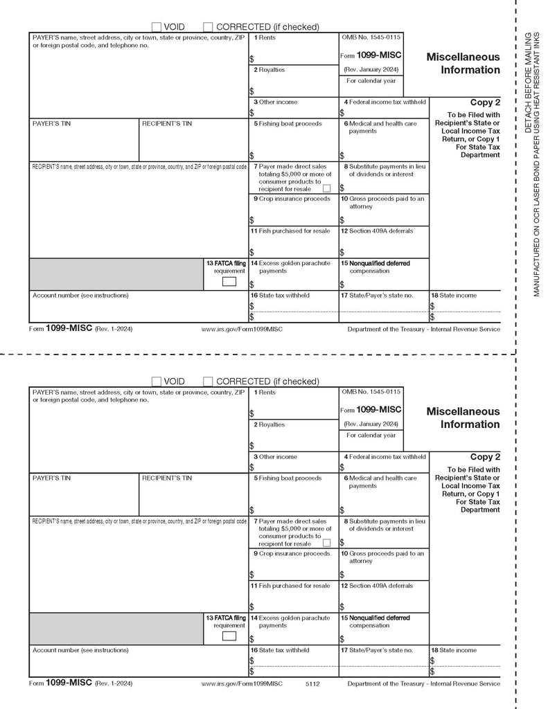 1099-MISC Miscellaneous 2 Up Payer/State Copy C