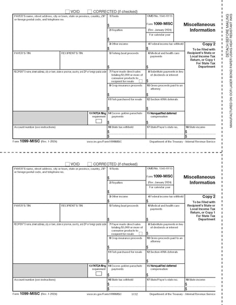 1099-MISC Miscellaneous 2 Up Payer/State Copy C