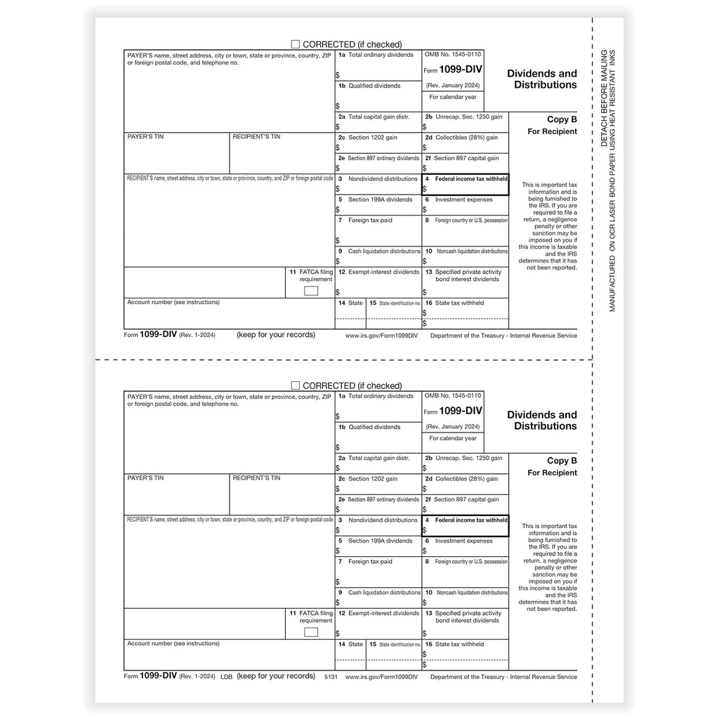 1099-DIV Dividends and Distributions - Recipient Copy B