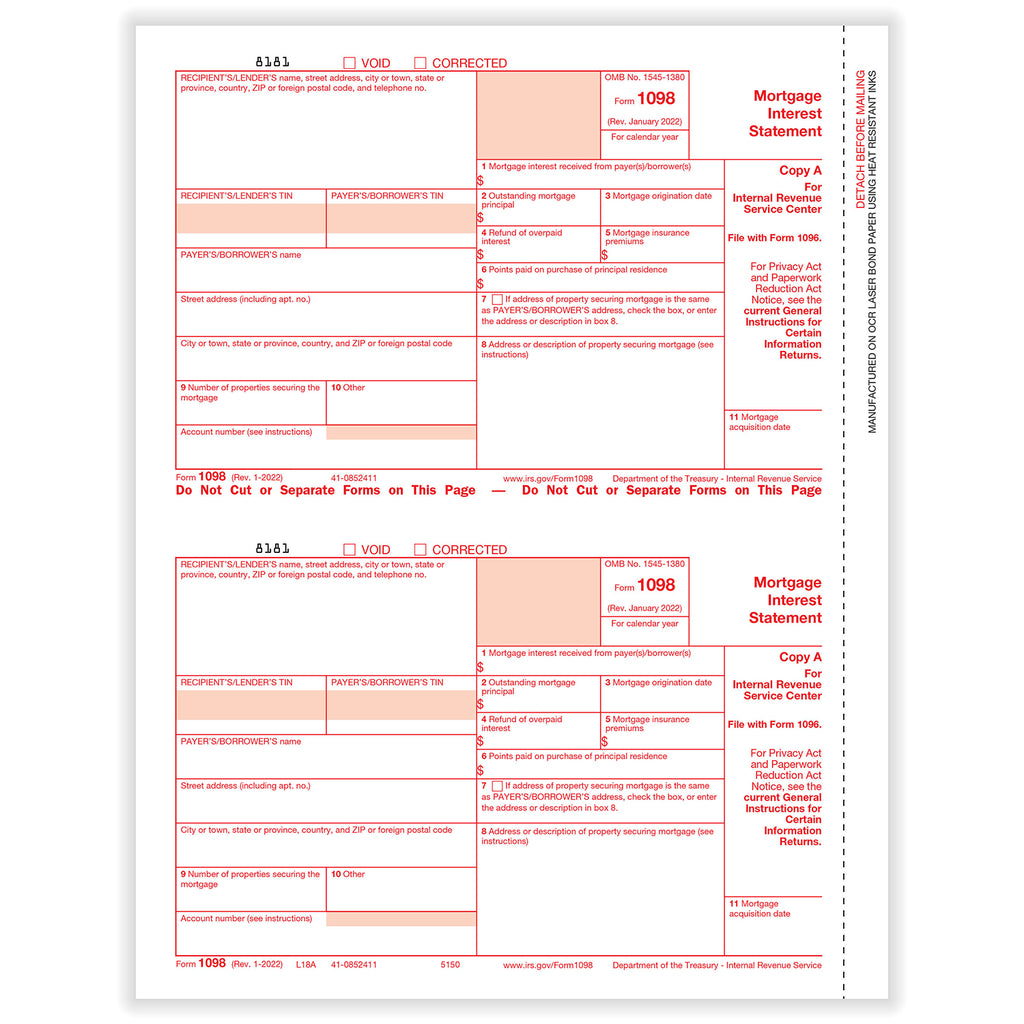 1098 Mortgage Interest Statement - Copy A Federal