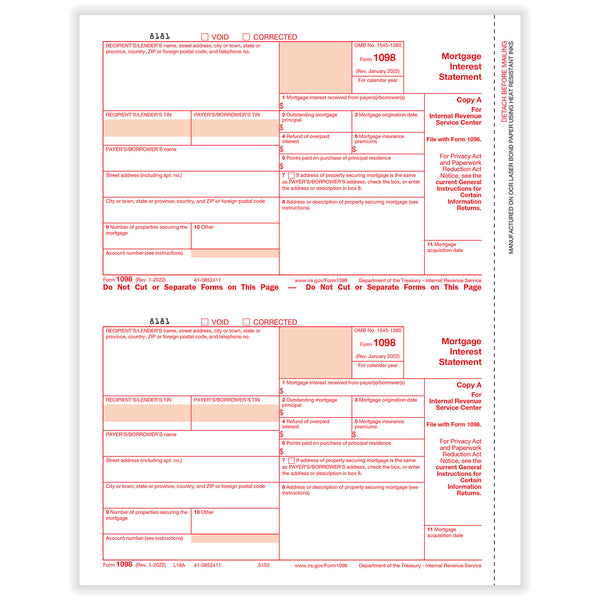 1098 Mortgage Interest Statement - Copy A Federal