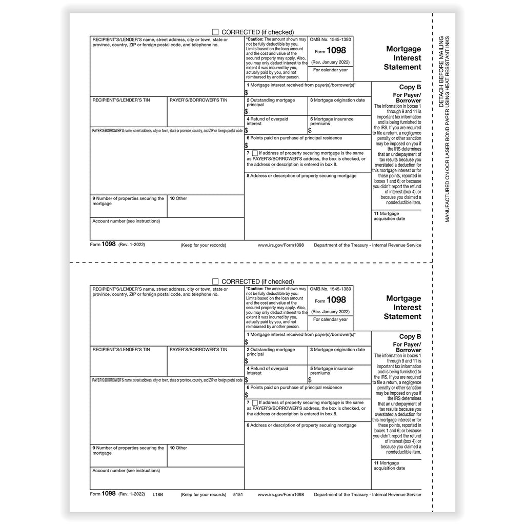 1098 Mortgage Interest Statement - Copy B Payer/Borrower