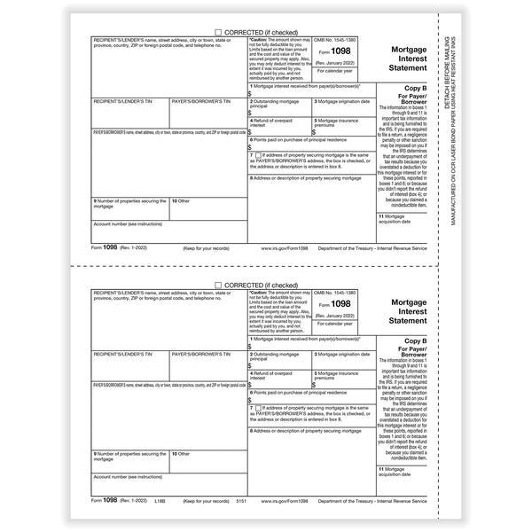 1098 Mortgage Interest Statement - Copy B Payer/Borrower