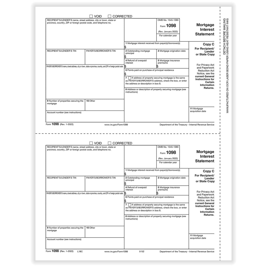 1098 Mortgage Interest Statement - Copy C Recipient/Lender