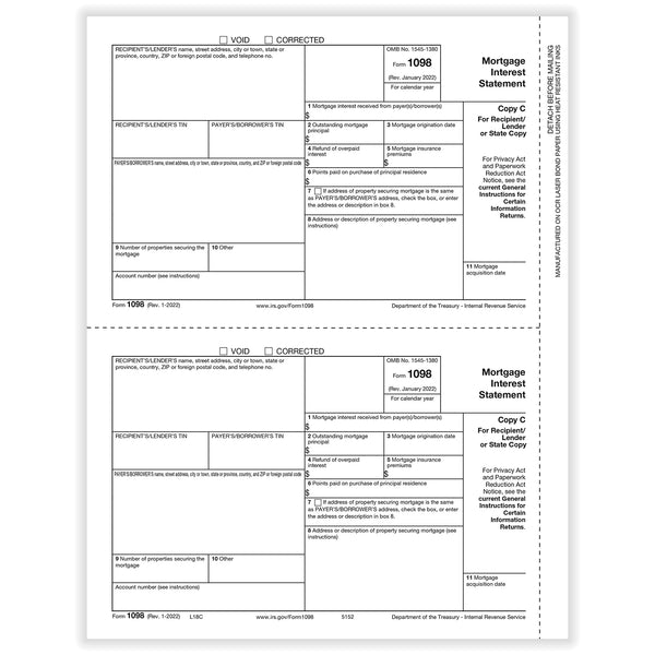 1098 Mortgage Interest Statement - Copy C Recipient/Lender