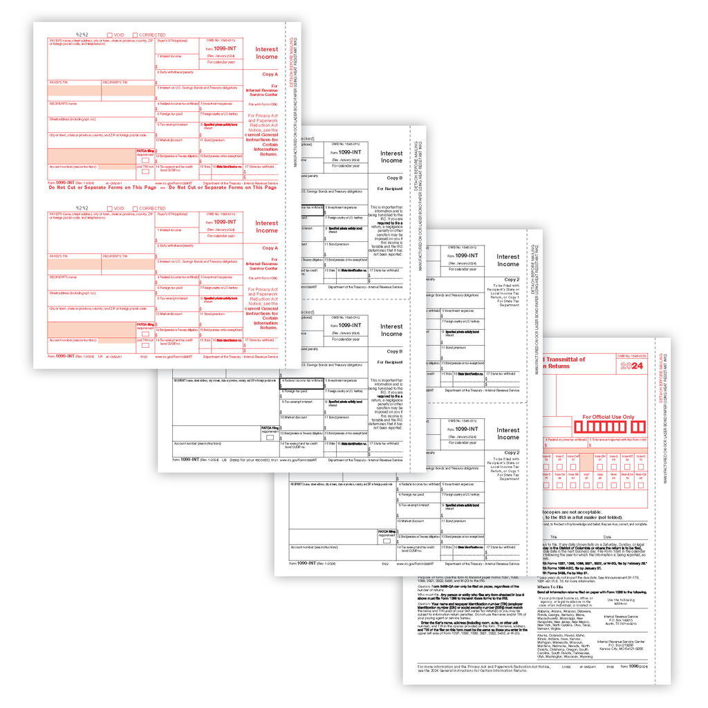 1099-INT Interest Laser  Set  3 Part 2 Up (2 Forms Per Page)