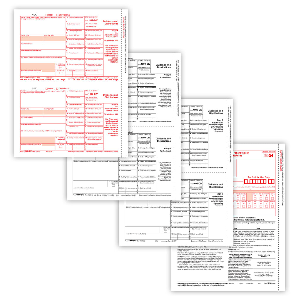 1099-DIV Dividends and Distributions - 3-part Set