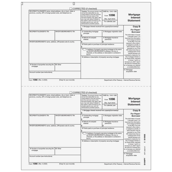 1098 Mortgage Interest Statement - Copy B Payer/Borrower
