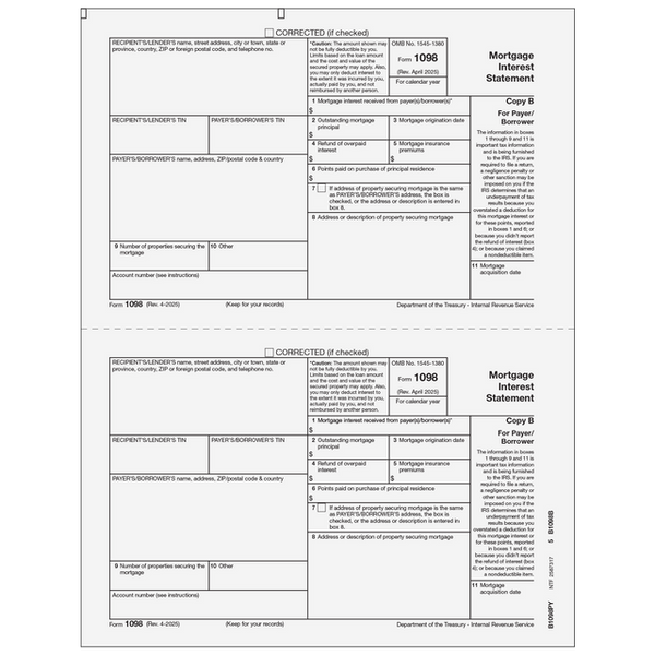 1098 Mortgage Interest Statement - Copy B Payer/Borrower