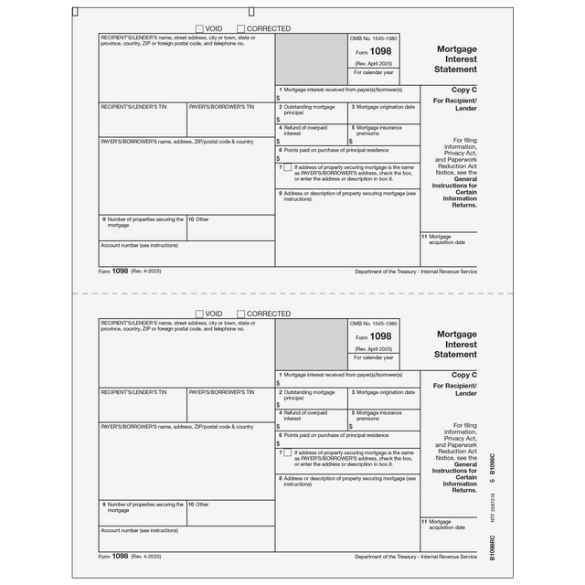 1098 Mortgage Interest Statement - Copy C Recipient/Lender