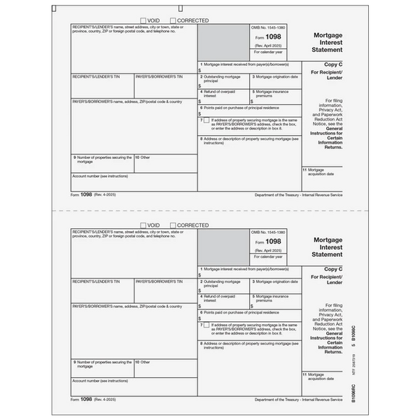 1098 Mortgage Interest Statement - Copy C Recipient/Lender