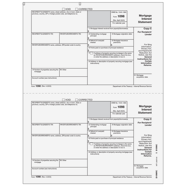 1098 Mortgage Interest Statement - Copy C Recipient/Lender
