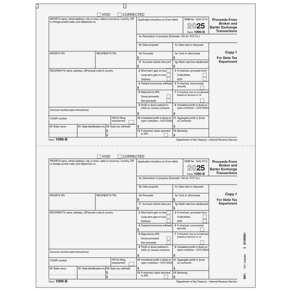 1099-B Proceeds from Broker and Barter Exchange Transactions - Payer State Copy 1