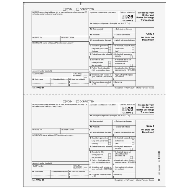 1099-B Proceeds from Broker and Barter Exchange Transactions - Payer State Copy 1