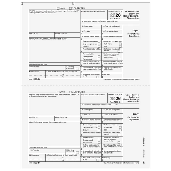 1099-B Proceeds from Broker and Barter Exchange Transactions - Payer State Copy 1