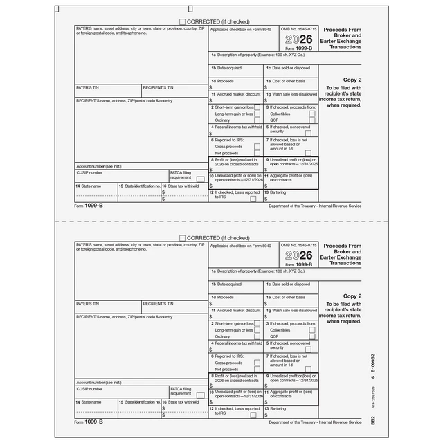1099-B Proceeds from Broker and Barter Exchange Transactions -  Receipient State Copy 2