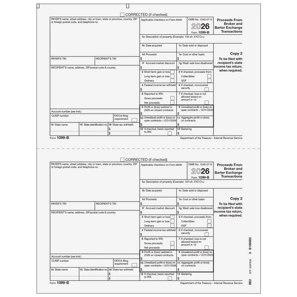 1099-B Proceeds from Broker and Barter Exchange Transactions -  Receipient State Copy 2