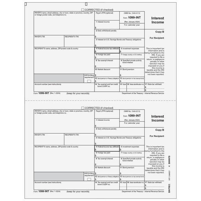 1099-INT Interest 2 Up Recipient Copy B