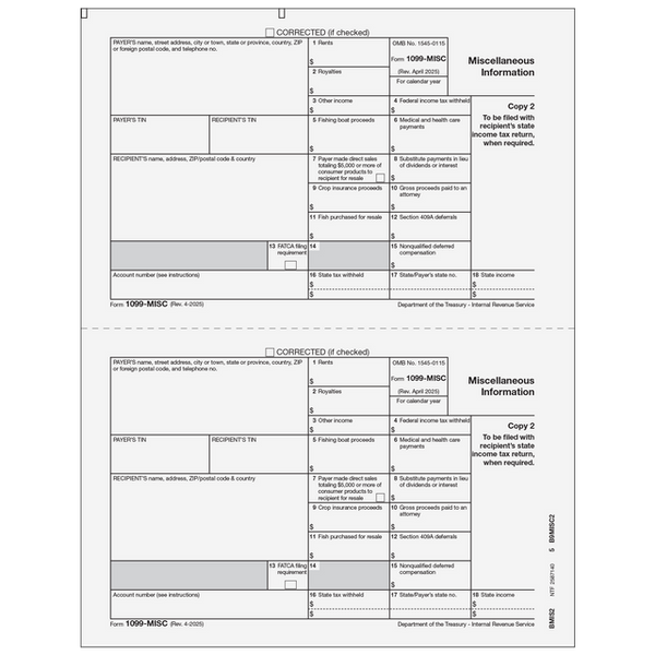 1099-MISC Miscellaneous 2 Up Recipient State Copy 2