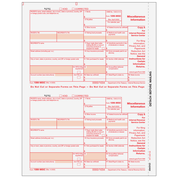 1099-MISC Miscellaneous 2 Up Federal Copy A