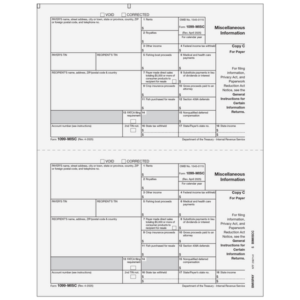 1099-MISC Miscellaneous 2 Up Payer/State Copy C