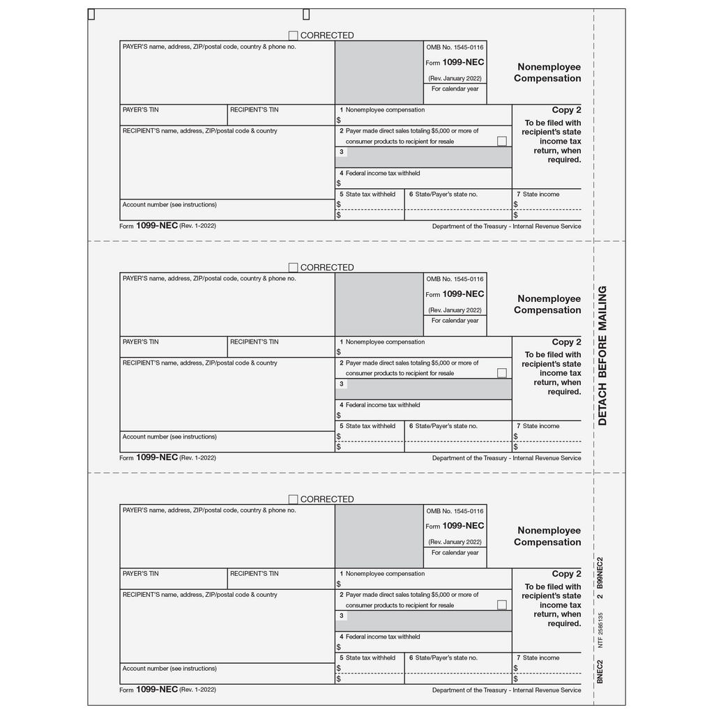 1099-NEC Non Employee Compensation  Recipient State Copy 2