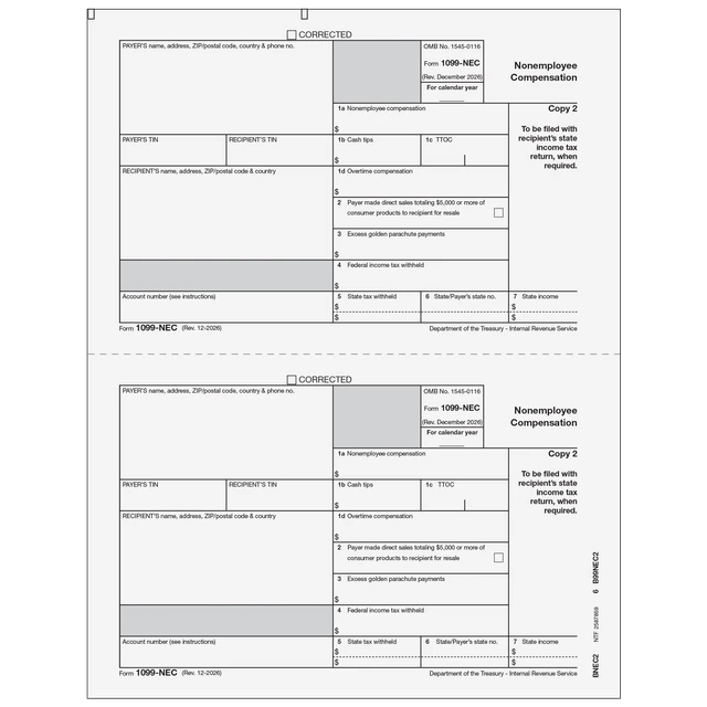 1099-NEC Non Employee Compensation  Recipient State Copy 2