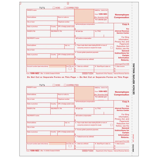 1099-NEC Non Employee Compensation  Federal Copy A