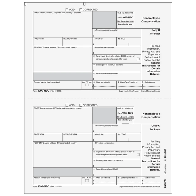 1099-NEC Non Employee Compensation  Payer Copy C