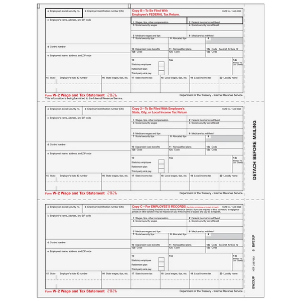 Condensed W-2 Employee Copies B/2/C - 3up (3 Forms Per Page)