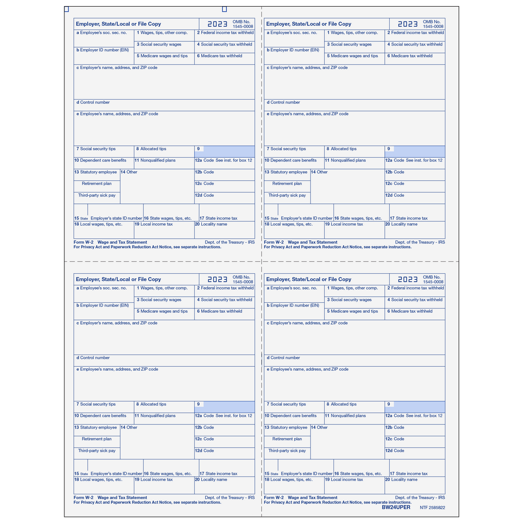 W-2 Laser Employer 4-Up (Four Employees Per Page)
